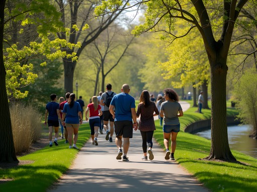 People enjoying Paint Branch Trail in College Park with diverse community activities