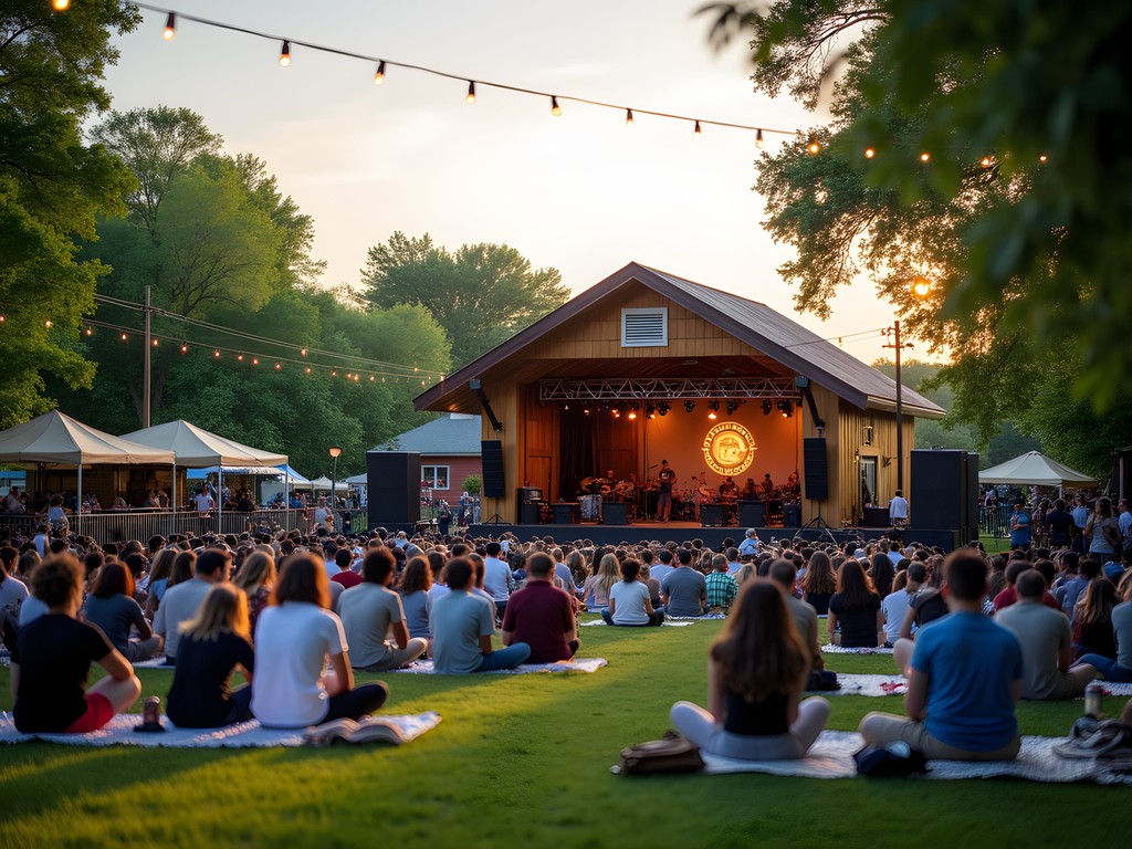 Outdoor concert at Rose Music Hall in Columbia Missouri with students enjoying live music