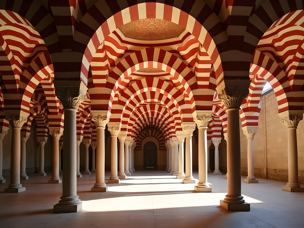 Red and white striped arches inside Cordoba's Mezquita-Cathedral