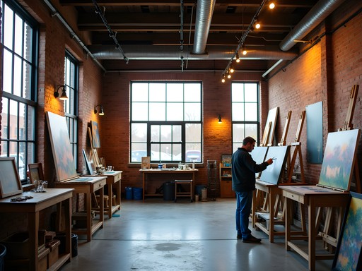 Artist working in converted warehouse studio space at The Hannaford in Covington Kentucky