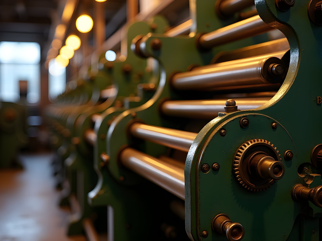 Historic textile printing machinery at Cranston Print Works showing industrial heritage