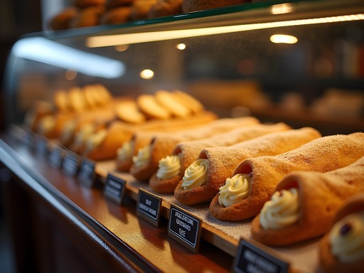 Traditional Italian pastries displayed in a family-owned bakery case in Cranston's Knightsville neighborhood