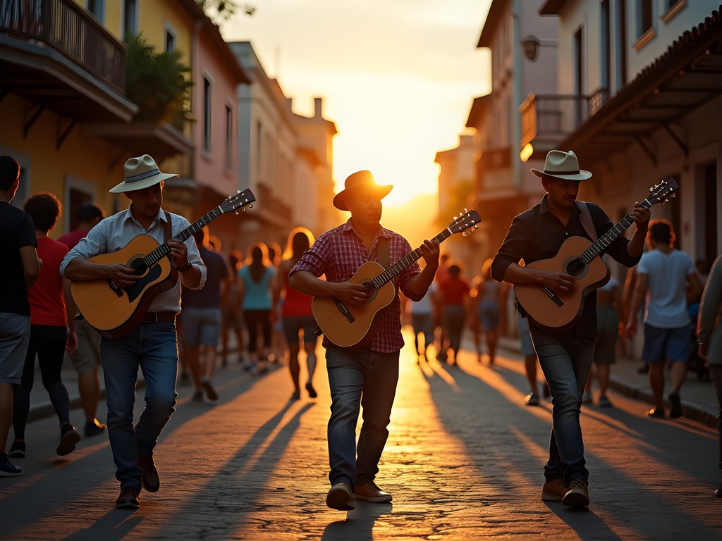 Colombian and Venezuelan musicians performing together on a Cúcuta street corner