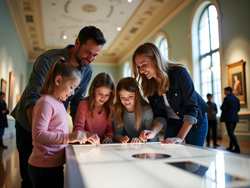 Family engaging with interactive exhibit at Dayton Art Institute