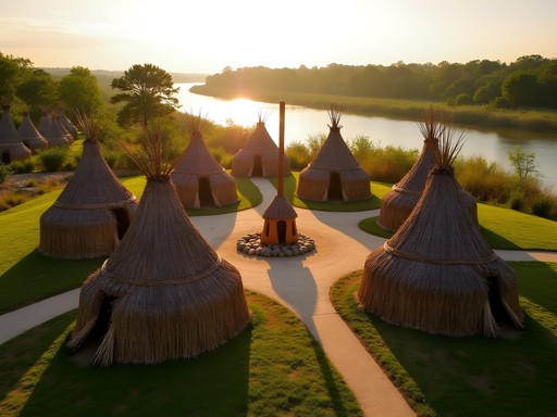 Reconstructed Fort Ancient culture dwellings at SunWatch Indian Village in Dayton