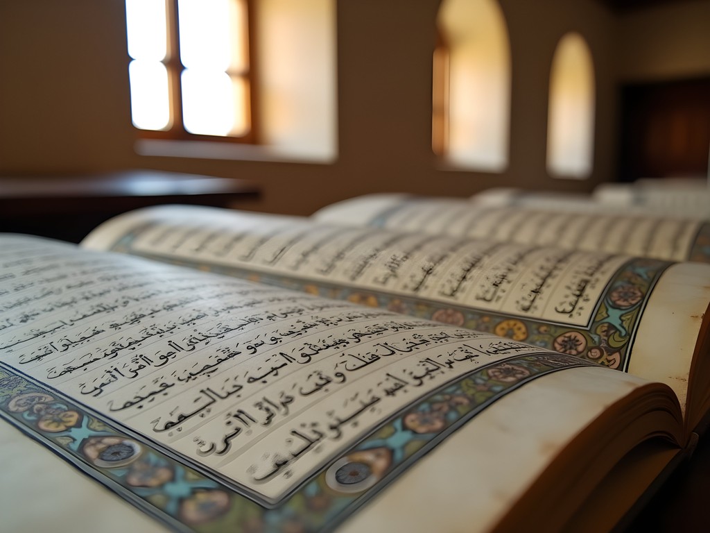 Ancient manuscripts at Djenné's manuscript library with intricate Arabic calligraphy