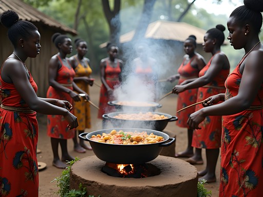 Cooking lesson with local women preparing traditional Congolese dishes in an outdoor kitchen