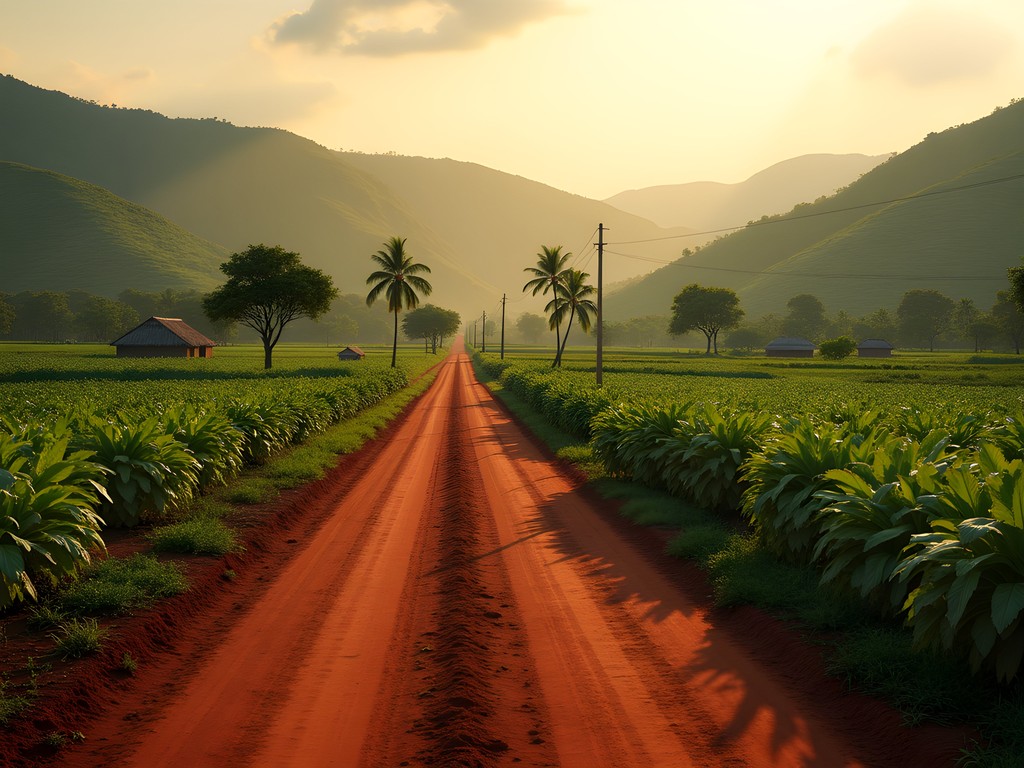 Cycling through rural landscapes outside Dolisie with palm trees and cassava fields