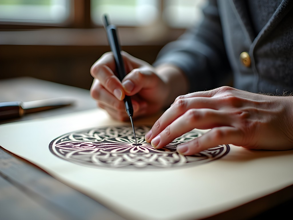 Traditional Celtic knotwork workshop in Dublin showing hands creating intricate designs