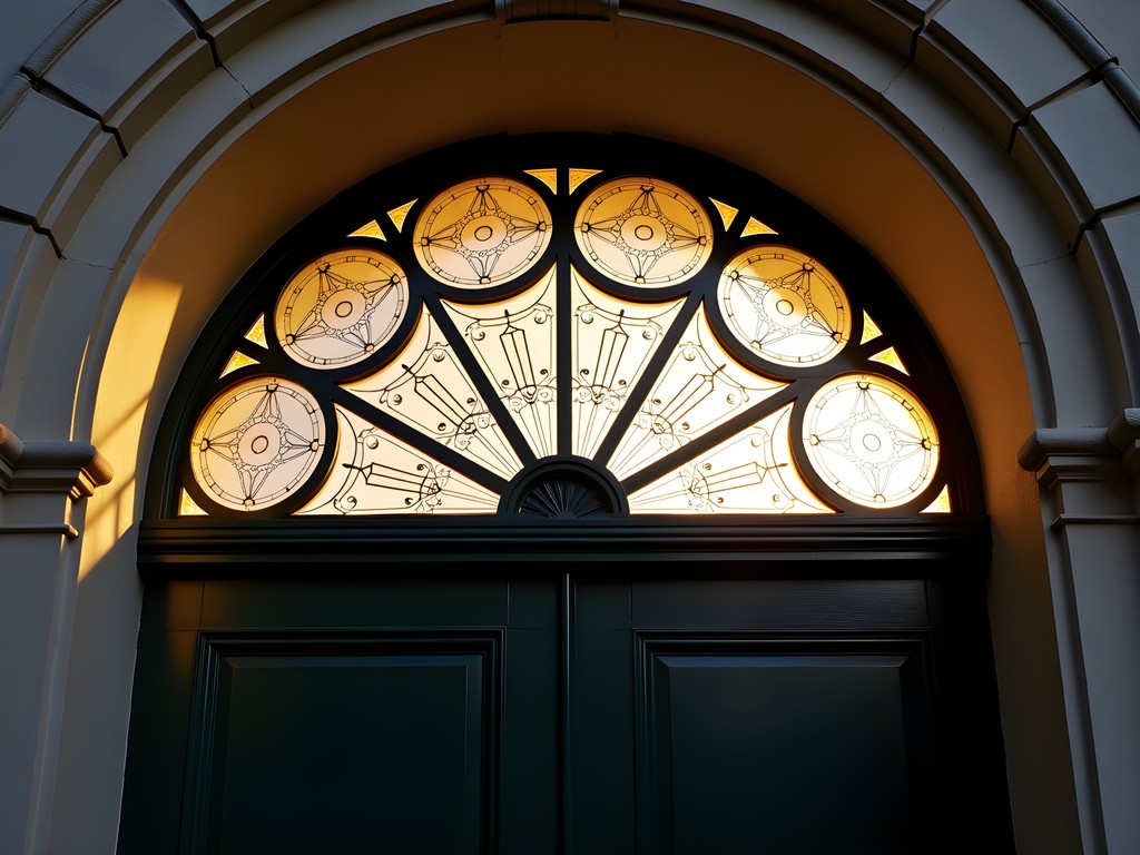 Close-up detail of Georgian fanlight window in Dublin with intricate pattern