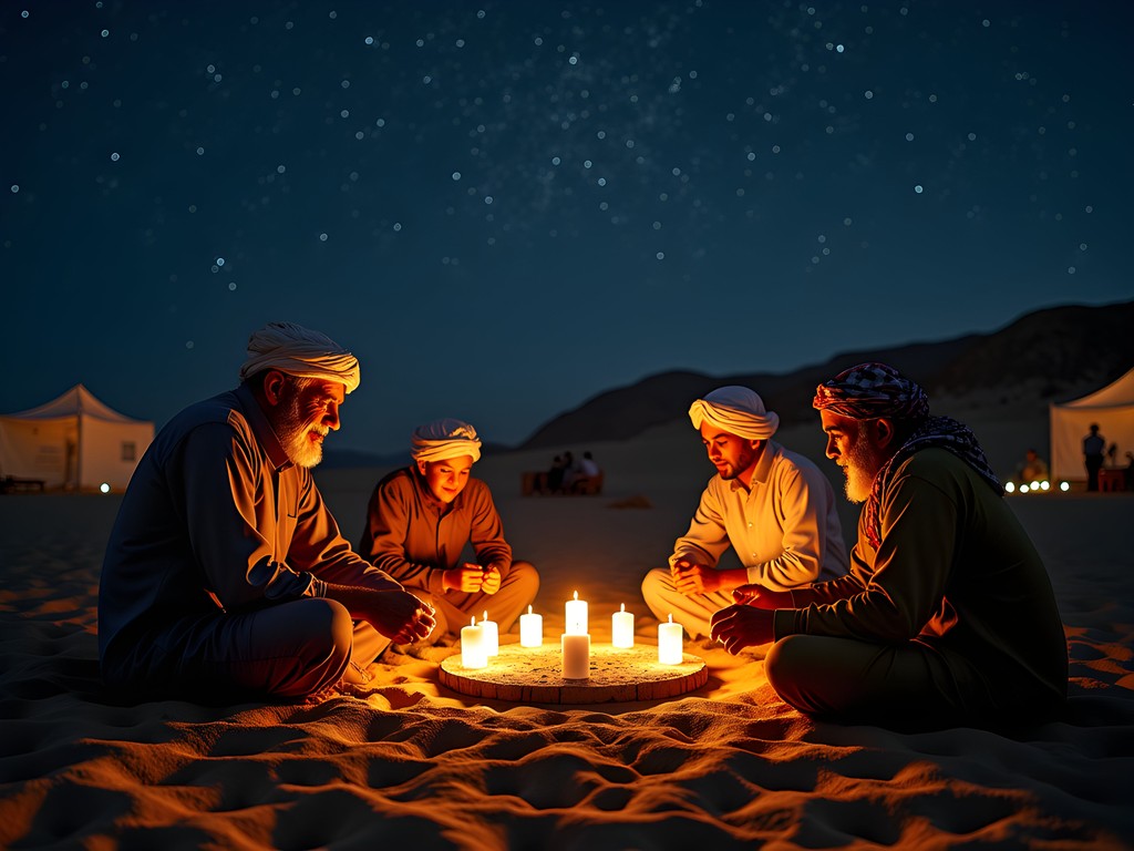 Traditional Bedouin sija stone game being played under desert stars near Eilat