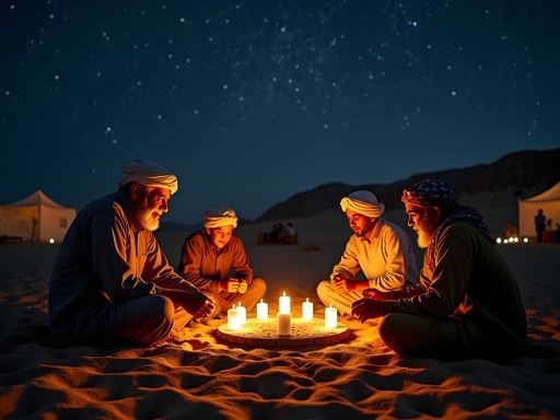 Traditional Bedouin sija stone game being played under desert stars near Eilat