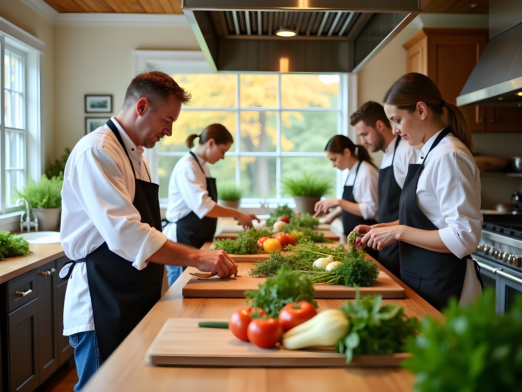 Hands-on cooking class using fresh harvested ingredients at Essex Culinary Resort