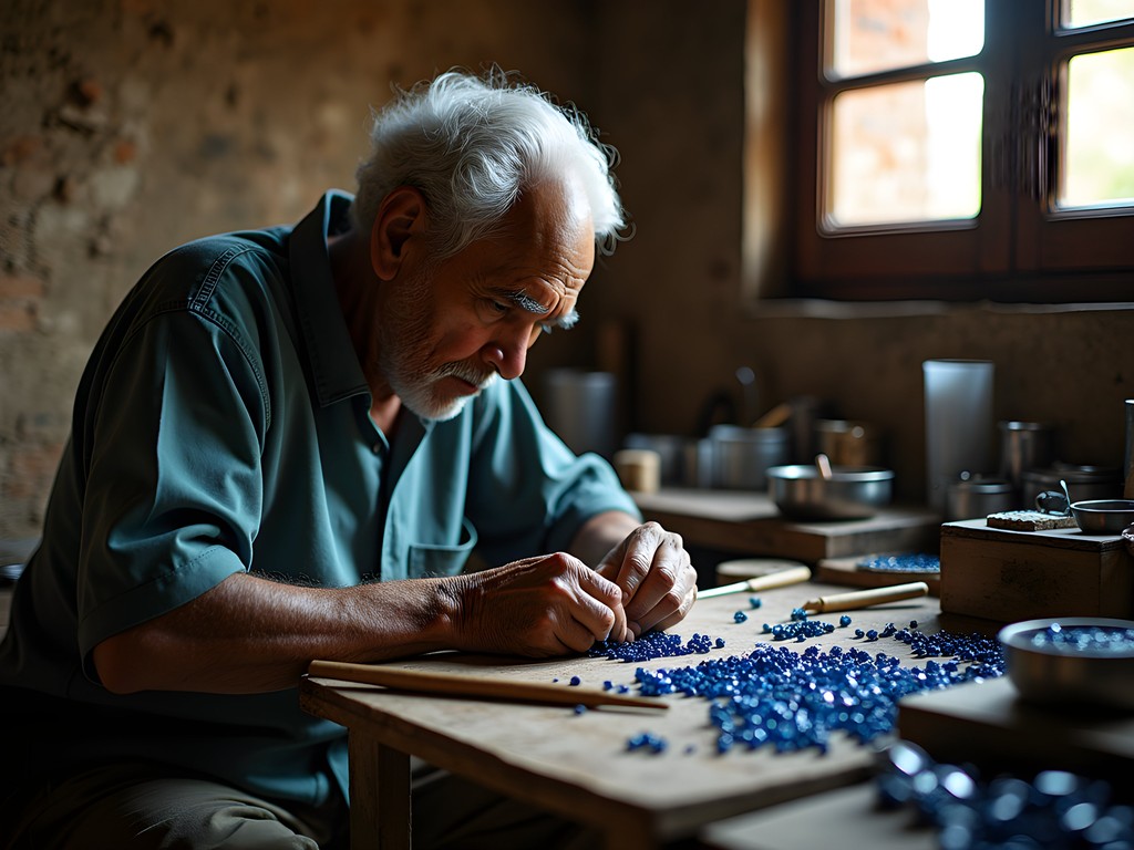 Traditional gem cutting workshop in Galle Fort with artisan working on Sri Lankan sapphires