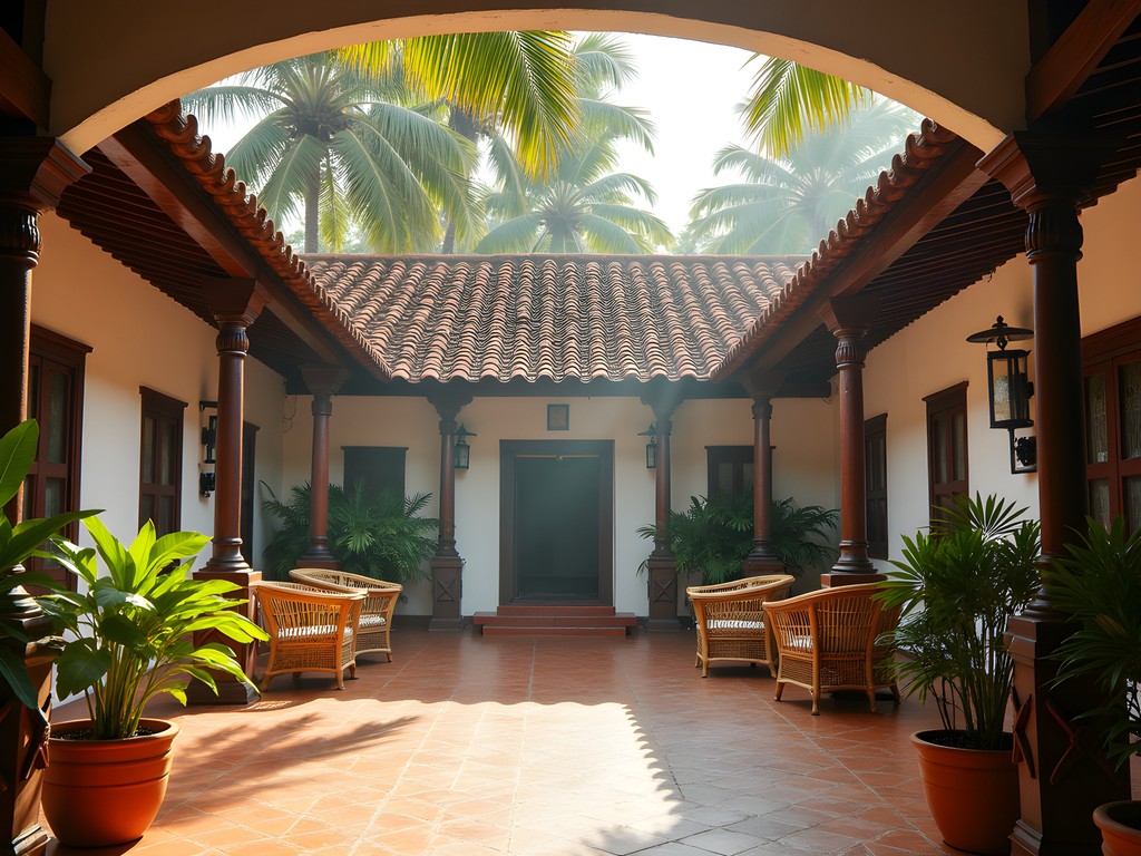 Traditional colonial courtyard homestay in Galle Fort with morning light