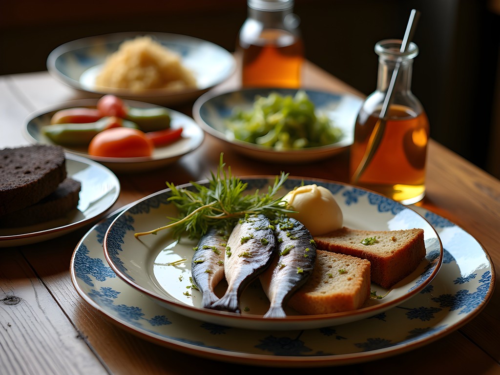 Traditional Gdansk cuisine featuring smoked fish and local specialties at an Old Town restaurant