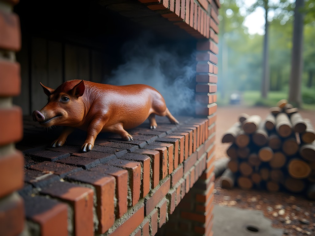 Traditional BBQ smoking pit in Greenville Mississippi with whole hog preparation