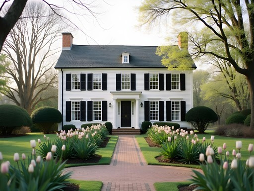 Bush-Holley House colonial garden in spring bloom at Greenwich Historical Society