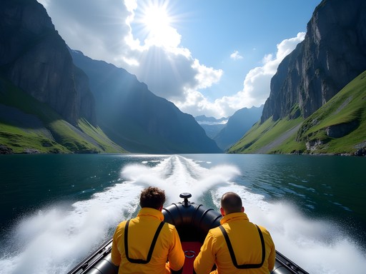 RIB boat safari through dramatic Aurlandsfjord with steep mountain walls