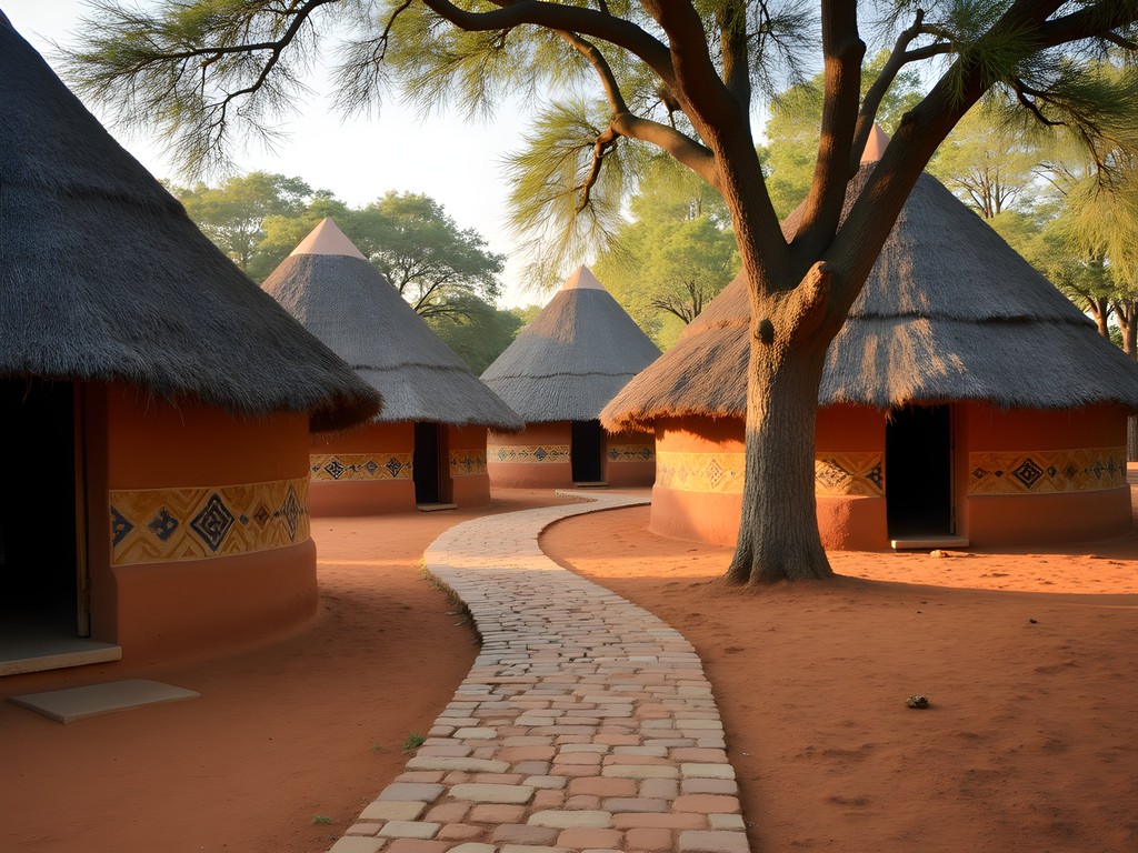 Traditional round huts at Boggie's Village Cultural Center in Gweru, Zimbabwe