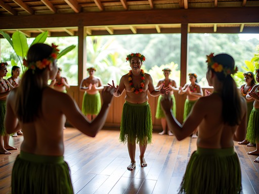 Traditional hula instruction in Hilo halau with kumu hula teaching authentic Hawaiian dance