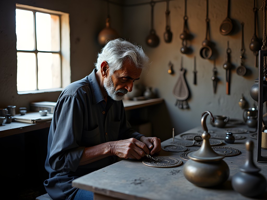 Master Bidri craftsman inlaying silver into black metal using traditional techniques in Hyderabad workshop