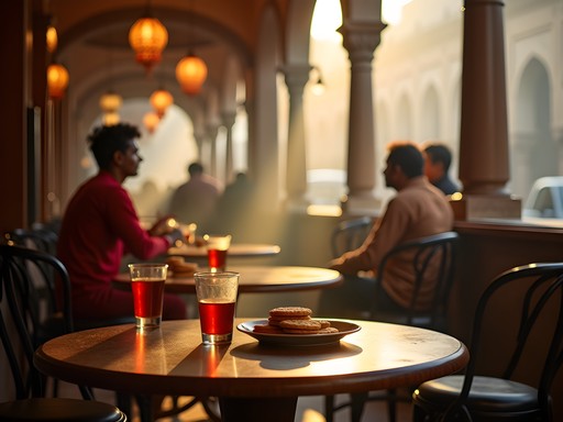 Traditional morning chai being served in glass tumblers with Osmania biscuits at Nimrah Cafe near Charminar