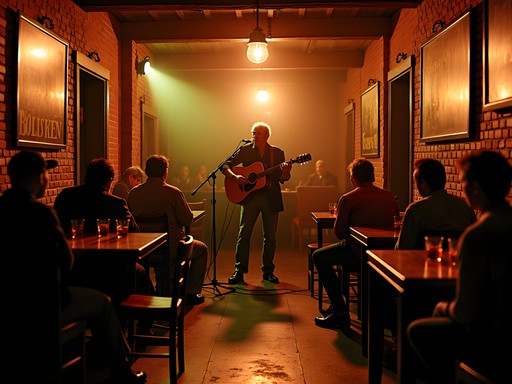 Atmospheric blues performance in dimly lit Jackson venue with musicians and audience