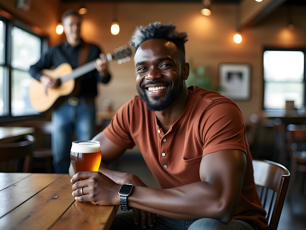 Travel blogger Jeremy Lewis enjoying live music at Hub City Brewing Company in Jackson Tennessee