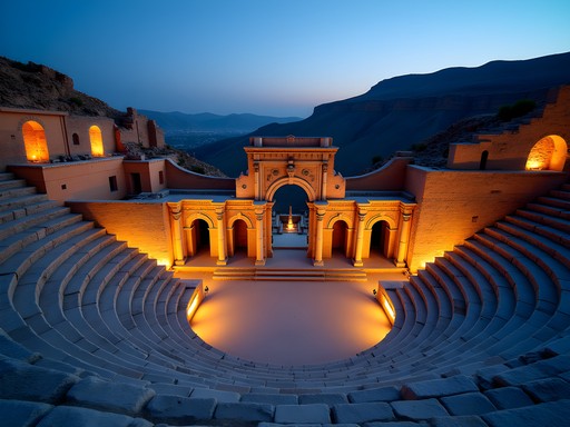 Ancient South Theater of Jerash illuminated at dusk during festival season