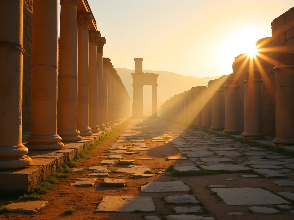 Woman practicing yoga at sunrise among the ancient ruins of Jerash, Jordan