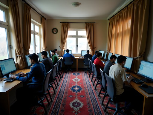 Interior of a discreet gaming cafe in Kabul showing adapted residential architecture