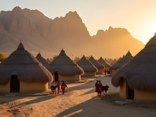 Traditional Beja tukul huts with Taka Mountains in background