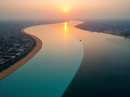 Confluence of Blue and White Nile rivers in Khartoum
