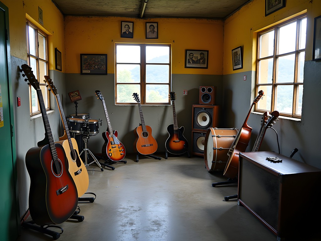 Original instruments and memorabilia at Trench Town Culture Yard in Kingston