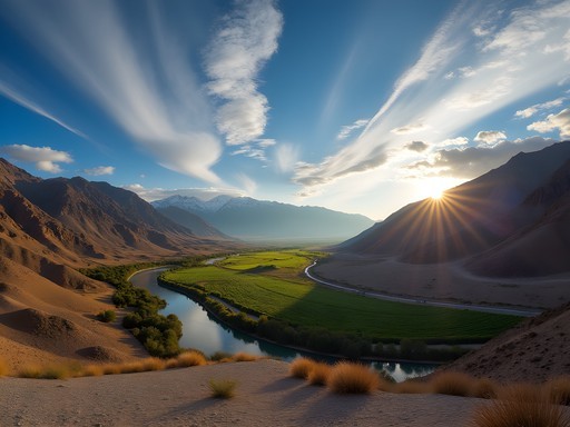 Dramatic landscape of the Elqui Valley with mountains and clear blue skies