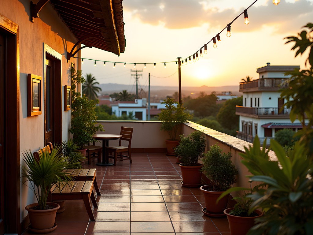 Rooftop terrace view of La Vega from budget guesthouse during Carnival season