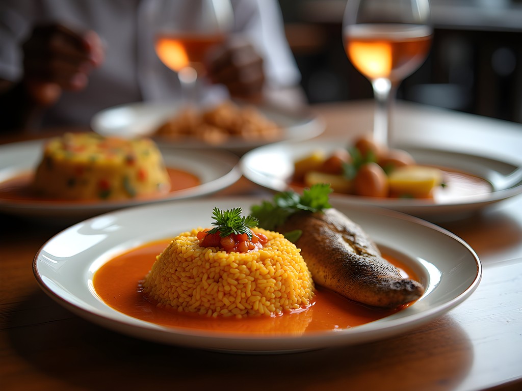 Traditional Nigerian dishes served at Bogobiri House in Lagos including jollof rice and egusi soup