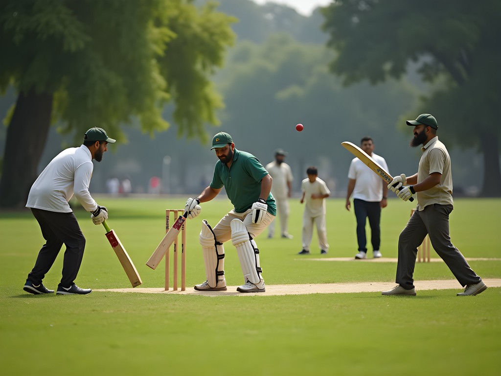 American visitor learning cricket from locals in Lahore park