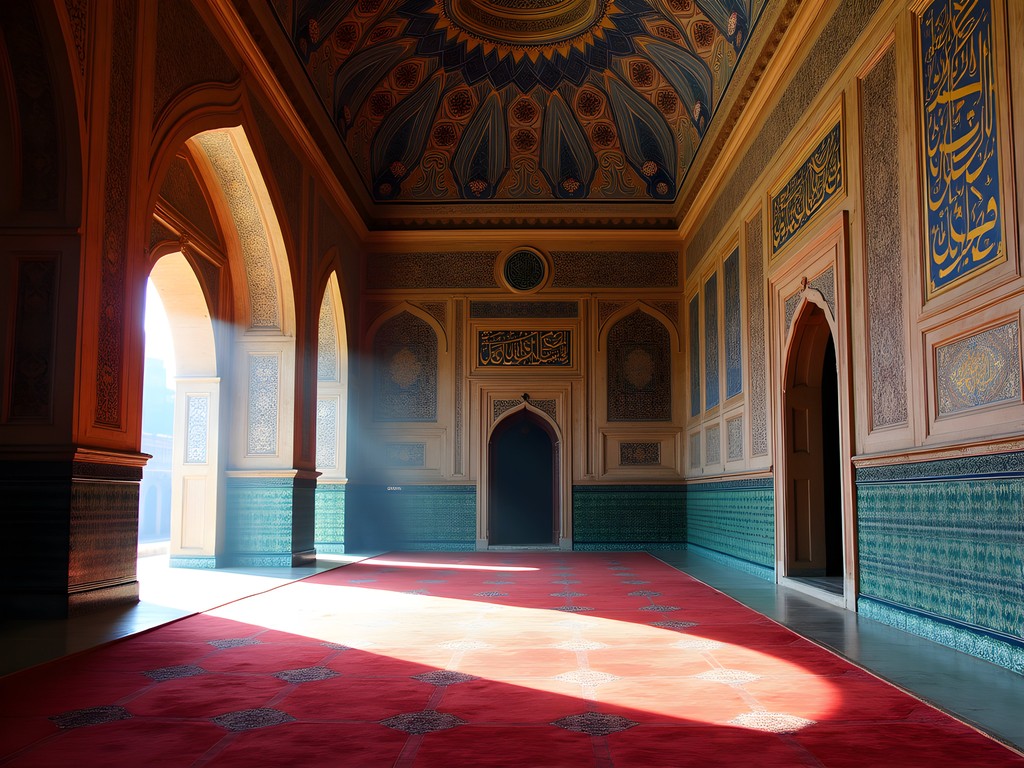 Intricate tile work and architecture inside Wazir Khan Mosque Lahore
