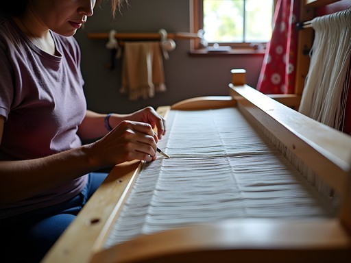 Artisan demonstrating traditional ao po'i textile weaving in Lambaré workshop