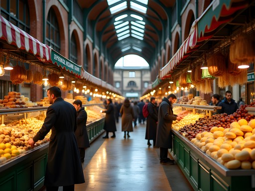 Diverse food vendors at Lancaster Central Market showing cultural fusion