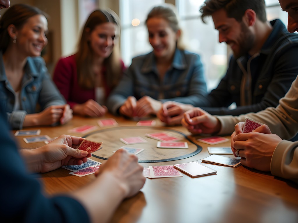Diverse group playing traditional Dutch Blitz card game in Lancaster game shop