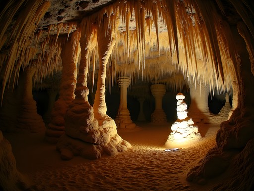 Illuminated limestone formations in Indian Echo Caverns near Lancaster, Pennsylvania
