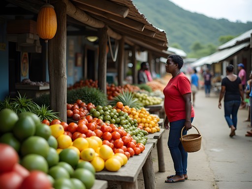 Local vendors and shoppers at the authentic Saturday morning market in Liberta, Antigua