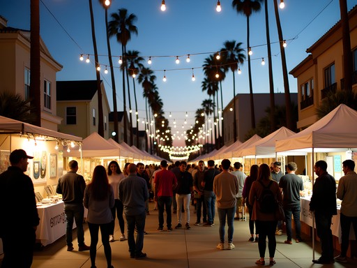 Vibrant street scene during First Fridays art walk in Bixby Knolls, Long Beach