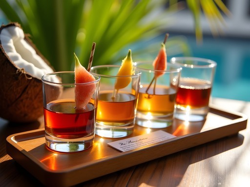 Rum tasting flight with local Bahamian rums and tropical garnishes