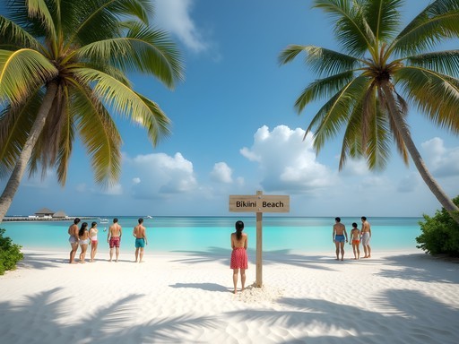 Maafushi's Bikini Beach showing the cultural separation between tourist and local beach areas