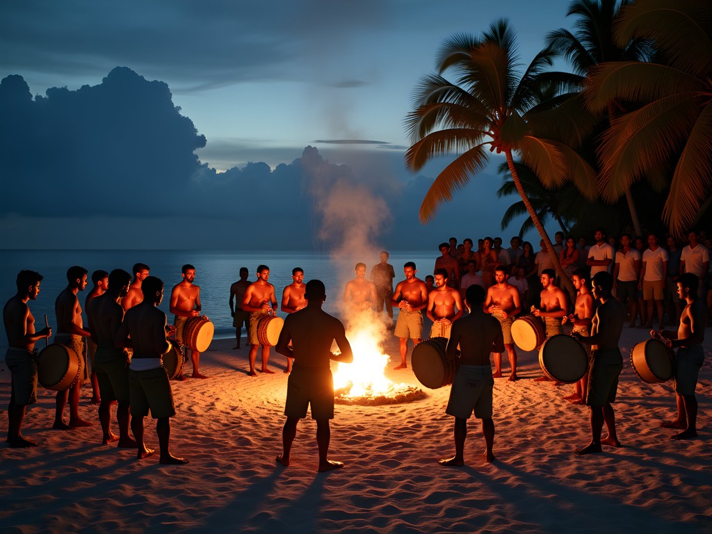 Traditional Maldivian boduberu drumming performance with locals and tourists