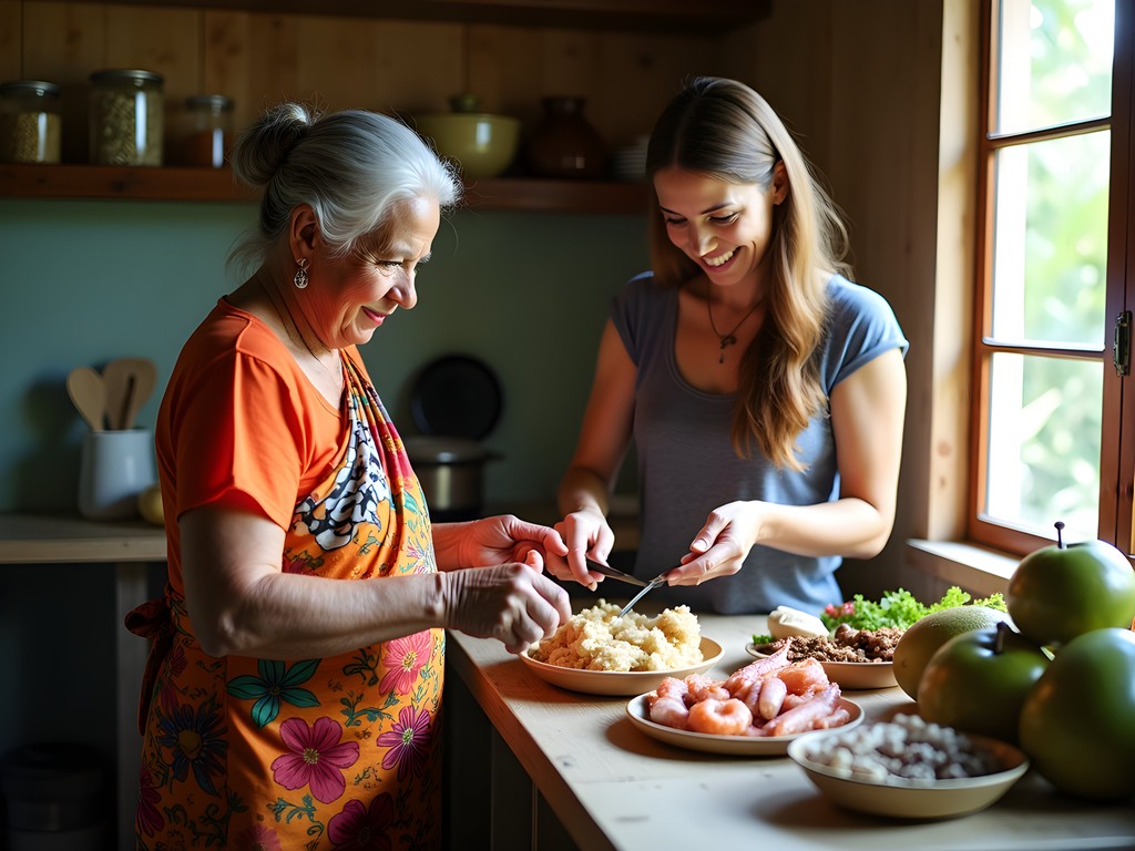 Maldivian cooking class with local woman showing traditional dishes preparation